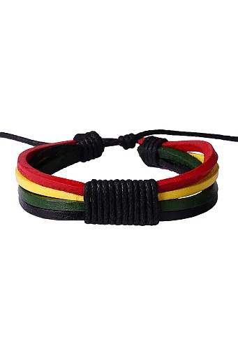 Rasta фенечка Четыре кожаные полоски с обмотками